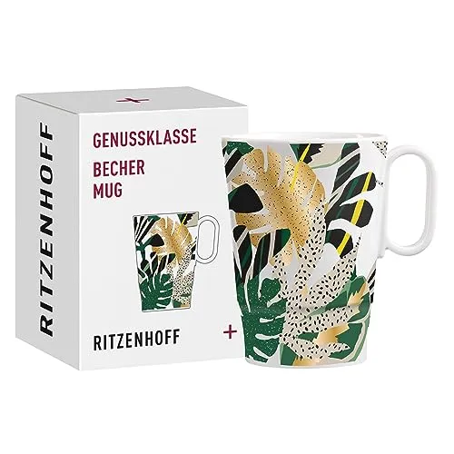 RITZENHOFF 3731007 Kaffee-Tasse 330 ml - Serie Genussklasse Nr. 7 - Becher aus Porzellan mit Tropen-Motiv, Designerstück