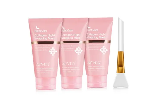 ALIVER Gesichtsmaske Collagen Maske Nachtmaske Gesichtsmaske Night Wrapping Mask mit Pinsel, 3-tlg., Spendet Feuchtigkeit, Anti Aging, Aliver, Nachtmaske