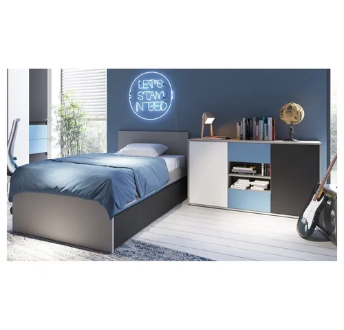 Lomadox Jugendzimmer-Set LIIVA-129, 3-tlg. in Grau Platin, Perlschwarz, Alpinweiß und Himmelblau