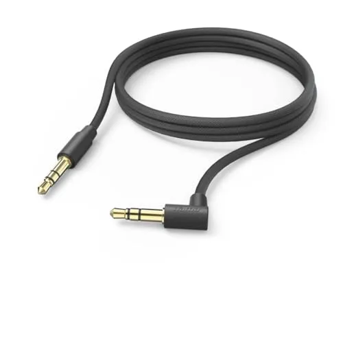 Hama Aux-Kabel 3,5 mm Klinke, 2,0 m, Schwarz - 90° Winkelstecker, Schutz gegen Kabelverdrehung, Vergoldeter Stecker, Kompatibel mit Standard 3,5 mm Audio-Buchsen