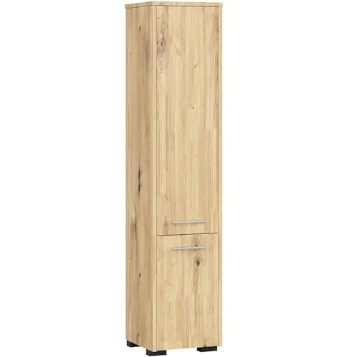 AKORD Badezimmer-Hochschrank schränke | Badezimmer kommode | FIN 2D, 2 Türen (je Oben und unten) | B30 x H140 x T30 cm | Gewicht 25 kg | auch Hängeschrank für Wandmontage geeignet Artisan-Eiche