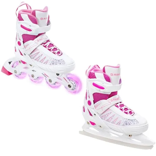 RAVEN 2in1 Schlittschuhe Inline Skates Inliner für Kinder Mädchen verstellbar (Grace, 31-35 (20,5cm-23cm))