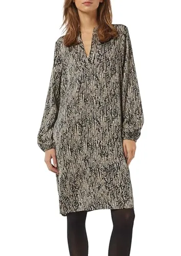 Comma Satinkleid mit All-Over-Print und praktischen Taschen - Elegantes Satin-Kleid mit regulärer Passform, V-Ausschnitt und langen Ärmeln. Die seitlichen Eingrifftaschen bieten zusätzlichen Komfort und Stil.