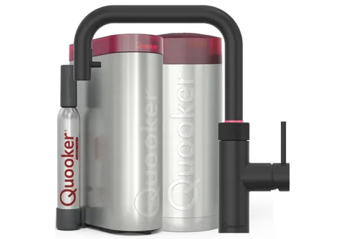 QUOOKER Flex Square Küchenarmatur COMBI+ & CUBE, Schwarz - Moderne Küchenarmatur mit flexiblem Auszugsschlauch, der Ihre Reichweite erweitert. Inkl. 7 Jahre Garantie und CUBE Filter Starter Set für gekühltes Wasser. Ideal für mehr Komfort und Platz in Ihrer Küche.
