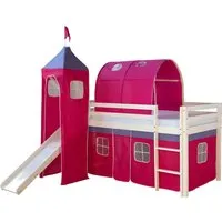 Homestyle4u Hochbett 90x200 Weiß mit Rutsche Vorhang Pink  539