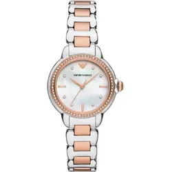 Emporio Armani Damenarmbanduhr AR11569 - Eleganz in Silber und Roségold - Armbanduhren für Damen mit stilvollem Design, Datumsanzeige und kratzfestem Edelstahl. Perfekt für formelle Anlässe und den täglichen Luxus.