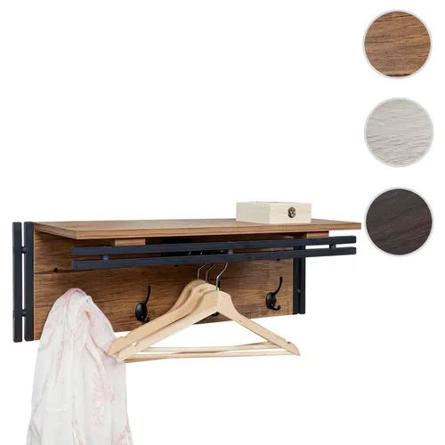 Mendler Wandgarderobe HWC-A27 - Stilvolle Garderobe mit 4 Haken - Garderobenständer in Wildeiche-Optik mit 3D-Struktur, ideal für geordnete Flure. Inkl. 4 Haken und Ablagefläche für zusätzlichen Stauraum.