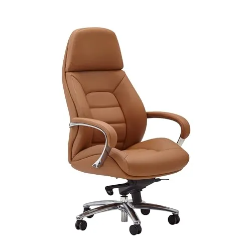Bürostuhl FineBuy Chefsessel Echtleder Caramel XXL - Ergonomischer Bürostuhl für bis zu 120 kg, mit breiter Rückenlehne und eleganter Polsterung für maximalen Komfort im Büro.