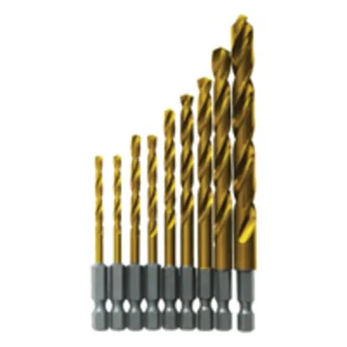 Produktbild BOSCH TI9IM 9-teiliges sortiertes Set Titan-Nitrid-beschichtete Metallbohrer mit mitgeliefertem Koffer, schlagfest mit schlagfestem Sechskantschaft, ideal für schwere Kohlenstoffstähle, Leichtmetall,