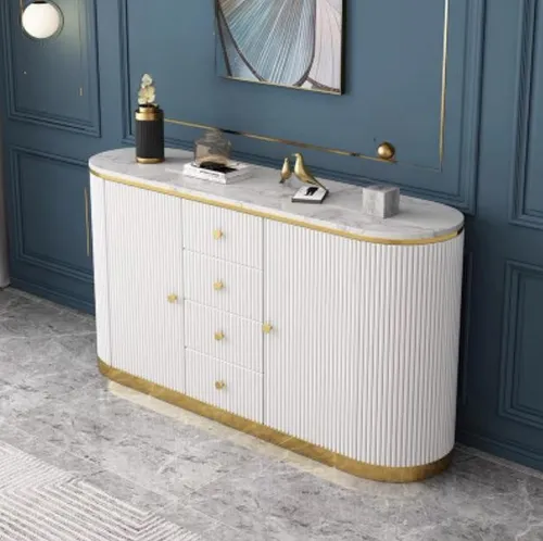 Weißes Sideboard Kommode Anrichte aus Holz - Modernes Sideboard mit 2 Türen und 4 Schubladen, ideal für Esszimmer, Küche oder Wohnzimmer. Maße: 150 x 40 x 80 cm. Bietet viel Stauraum und fügt sich harmonisch in jedes Zuhause ein.