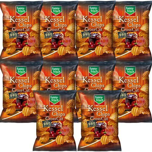 funny-frisch Cross Cut Chips Kartoffelchips Spicy BBQ Sauce Style 10x120g Tüte