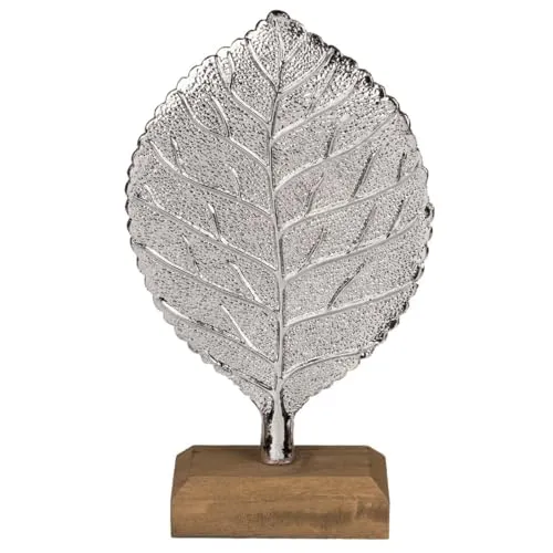 Out of the blue Dekofigur Skulptur Blatt 22cm Aluminium auf Sockel Dekoobjekt Statue