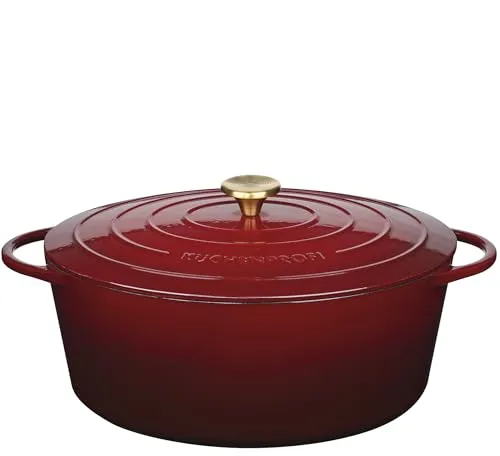 Küchenprofi Gusseisen Bräter oval, 35 cm - Vielseitige Auflaufform, ideal zum Schmoren, Backen und Braten. Gusseisen sorgt für optimale Wärmeverteilung und ist für alle Herdarten geeignet.