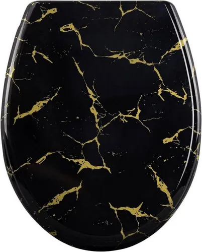 WOLTU WC Sitz mit Absenkautomatik, schwarz mit goldenem Glitzer - WC-Sitz mit Soft-Close-Funktion, robust aus Duroplast, stilvoll und leicht zu reinigen, trägt bis zu 175 kg. Ideal für O-förmige Standard-WCs.