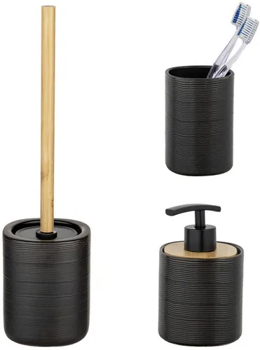 SCHÖNER WOHNEN-Kollektion Badaccessoire-Set »Zena«, 3-teilig - Elegantes Bad-Accessoire Set aus hochwertiger Keramik mit Bambusakzenten, inklusive Seifenspender, Zahnputzbecher und WC-Garnitur für stilvolle Badezimmergestaltung.