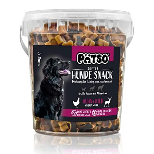 Pätso Hundeleckerli & Trainings- Hunde Snack Getreidefrei/Hunde Leckerlis (Wild und Huhn (Soft Bone), 500 g)