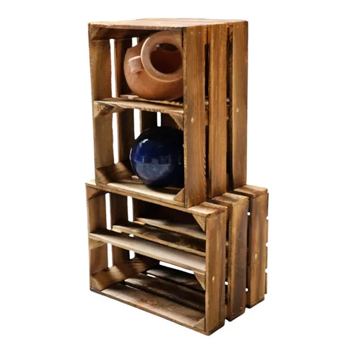 2er Set Holzkiste 40x30x25cm Geflammt Ablage