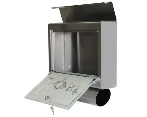 HELO24 Wandbriefkasten M1 - Moderner Edelstahl Briefkasten - Briefkästen in modernem Design, aus rostfreiem Edelstahl mit großem Einwurf. Ideal für viel Post und auch für längere Abwesenheiten. Inkl. Zeitungsrolle und satiniertem Sicherheitsglas.