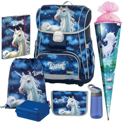 Oxybag Schulranzen Mädchen 1.Klasse Unicorn 7tlg. Set mit Schultüte und Zubehör - Vielseitiges Set für die 1. Klasse: Premium Schulranzen, Schultüte, Brotdose und Trinkflasche. Ideal für einen gelungenen Schulstart mit praktischem Zubehör und Einhorn-Motiv.