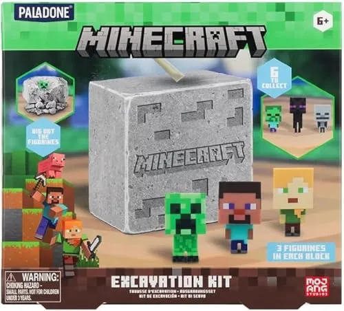 Minecraft Ausgrabungs-Set von Paladone - Spielfigur Spielsets: Entdecken Sie drei ikonische Minecraft-Figuren durch interaktives Ausgraben – das perfekte Geschenk für kreative junge Gamer!