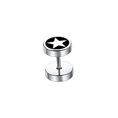 BlackAmazement Fake Plug Piercing Ohrstecker Stern Star 8mm Silber schwarz Damen Herren