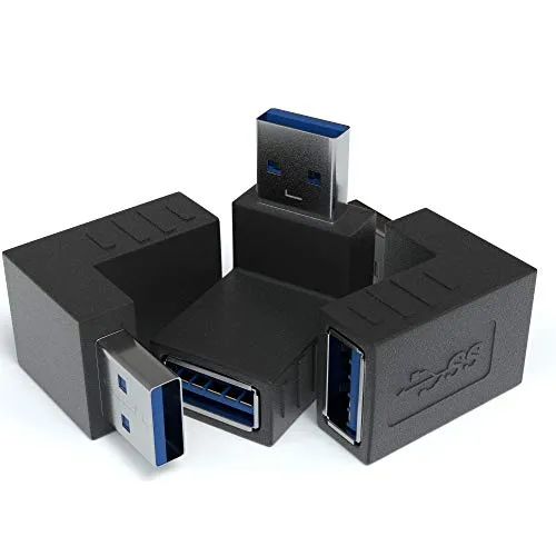 JAMEGA - USB 3.0 Winkel Adapter 90° Grad Winkeladapter 3er Pack | USB A Stecker zu USB A Buchse USB Winkelstecker Kupplung kompatibel mit Allen USB Kabeln