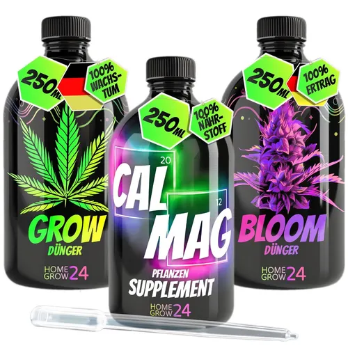 HOMEGROW24 Dünger Trio GROW Dünger BLOOM Dünger & CalMag im Komplettset 3x250ml