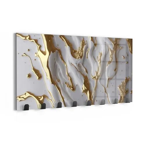 DEQORI Kleiderhaken 'Goldene Fließkraft' - Magnetisch beschreibbares Glaspaneel - Kleiderhaken aus kratzfestem 4 mm Sicherheitsglas, robust und langlebig. Ideal zur individuellen Gestaltung deiner Garderobe!