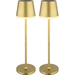 Solarlampe Tischleuchte 2er Set - Elegante Gartenlampe mit 2 Höhen - Lampen - Stilvolle Solartischleuchte aus goldfarbenem Metall, bietet flexible Montage in 2 Höhen, ideal für stimmungsvolle Beleuchtung im Garten oder auf der Terrasse.