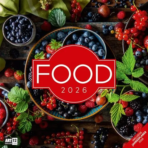 Food Broschürenkalender 2026 - 30x30 - Art12 | Stilvoller Küchen-Kalender im schlanken Hochformat (aufgeklappt 30x60 cm) | mit Eintrage-Kalendarium