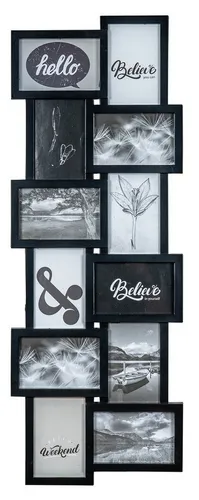 Levandeo® Bilderrahmen Collage Schwarz, 12 Fotos 32x83cm - Bilderrahmen Collage für 12 Fotos in elegantem Schwarz, ideal für kreative Wandgestaltungen und zur persönlichen Präsentation von Erinnerungen.