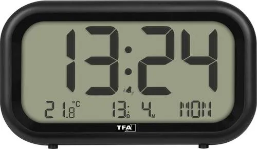 TFA Dostmann 60.2052.01 Quarz Wecker Schwarz Alarmzeiten 1 Großes Display, Extra lauter Weckton