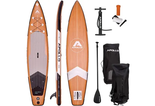 Apollo Inflatable SUP-Board iSUP Infinity Tourer, Komplett-Set, Aufblasbares Stand Up Paddle Board, Set mit verstellbarem Paddel, Hochdruckpumpe, Reparaturset & Rucksack