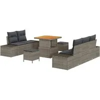 vidaXL 8-teiliges Gartensofa-Set mit Kissen Grau Poly-Rattan - Modernes 8-teiliges Gartensofa-Set aus wetterfestem Poly-Rattan, ideal für Garten und Terrasse. Bequeme Sitzkissen mit Reißverschluss und versteckten Stauraumfächern für Ordnung. Perfekt für entspannte Stunden im Freien.
