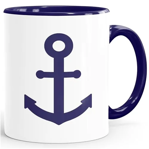 MoonWorks® Kaffee-Tasse Anker Aufdruck maritimes Motiv Geschenk für Nordlichter Segler Inner-navy Keramik-Tasse