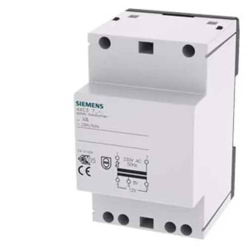 Siemens 4AC37240 Sicherheitstransformator 8 V, 12 V 2 A - Türklingelanlagenteile, zuverlässiger Sicherheitstransformator mit zwei Ausgangsspannungen (8 V & 12 V) und maximaler Leistung von 24 W für sichere Elektroinstallationen.