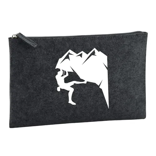 Huuraa Kulturbeutel Klettern Silhouette 1 Liter Charcoal Filz Kosmetiktasche Geschenkidee