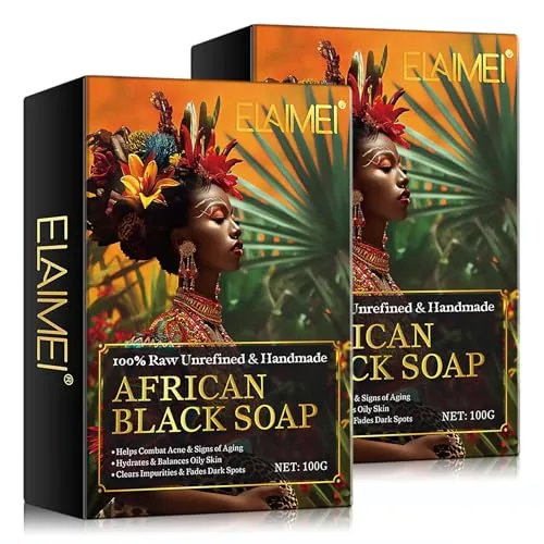 P-Beauty African Black Soap - Afrikanische Schwarze Seife Vegan, Naturseife für Gesicht, Körper & Haare - Gesichtsseife, Körperseife, Haarseife - Gegen Pickel, Mitesser & Unreinheiten - 2x100g