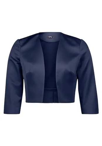 Vera Mont Damen Bolero 0059/4822, Blau, 36 EU - Eleganter Bolero mit V-Ausschnitt und Satin-Finish, ideal für Büro und besondere Anlässe. Leicht taillierte Passform und modisches 3/4-Arm-Design für vielseitige Kombinationsmöglichkeiten.