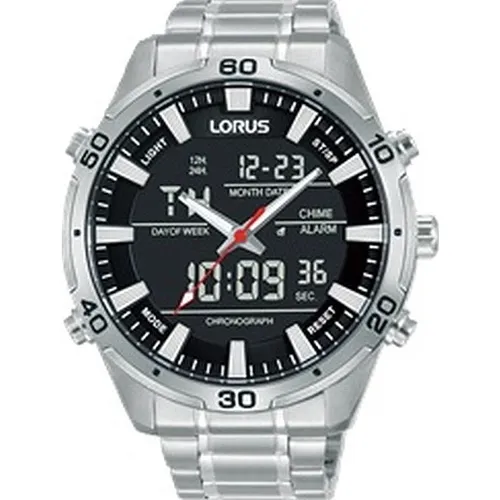 Lorus Herren Analog-Digital Quarz Uhr RW651AX9 - Armbanduhren für Herren mit robustem Edelstahlgehäuse und wasserdicht bis 10 BAR, ideal für aktive Männer, die auch im Dunkeln die Uhrzeit ablesen möchten.