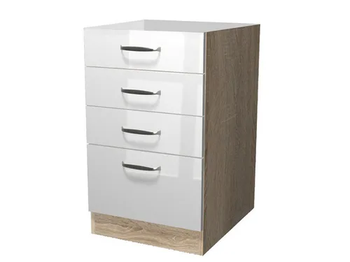 Flex-Well Schubkasten-Unterbau - Hochglanz Weiß - 50 cm - Praktischer Schubkastenschrank ohne Arbeitsplatte, perfekt für Ihre Küche. Hochglänzende Oberfläche und kompakte Breite sorgen für stilvolle Ordnung und Funktionalität.