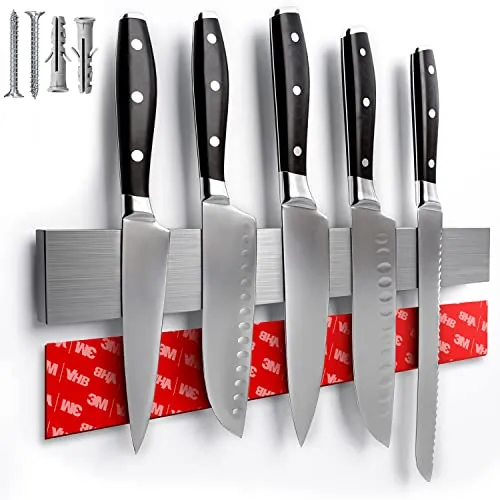Loco Bird Magnetleiste Messer 40cm - Messerhalter Magnetisch Selbstklebend mit 3M VHB - Extra starker Magnet Messerhalter - Edelstahl magnetic Knife Holder - Messermagnet - Messerleiste Magnetisch