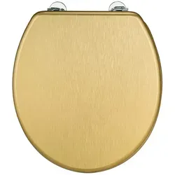 WENKO WC-Sitz Modell Aldeno aus MDF mit Edelstahl-Befestigung - Toilettendeckel in edlem Gold, spülkastengeeignet und mit langlebiger MDF-Oberfläche für einen modernen Look im Badezimmer.