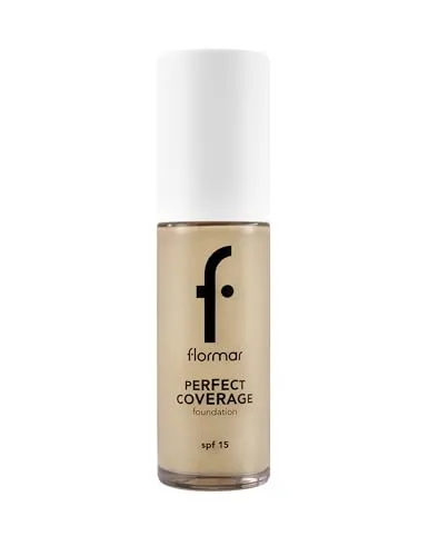 Flormar Perfect Coverage Foundation - Flüssige Foundation mit hoher Deckkraft & SPF15 – Langanhaltendes, feuchtigkeitsspendendes Make-up für trockene & reife Haut – 102 Sft Beige Np