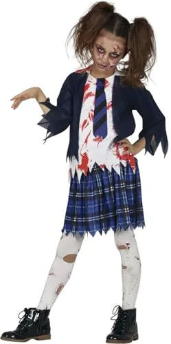 FIESTAS GUIRCA Zombie Schulmädchen Uniform in Blau Weiß für Kinder Alter 10-12 Jahre Für Karneval/Fasching, Halloween, Themen Partys