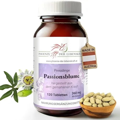 Passionsblume Tabletten 360mg | 120 Tabletten Passiflora incarnata | Premium Qualität aus Österreich | Vegane Tabletten statt Kapseln ohne Zusatzstoffe | Passion Flower, Maypop, Granadilla, Maracuja