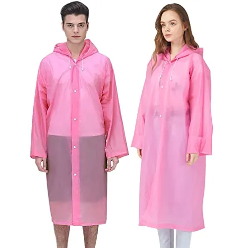 UPSEN Regenponcho Regenjacke Regenmantel für Herren Damen Wasserdicht, 2 Stück Wiederverwendbar Regencape Regenbekleidung für Wandern Camping Radfahren Reisen (Rosa)