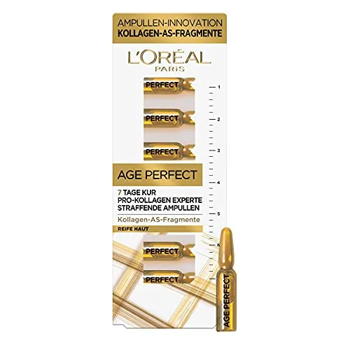 Produktbild L'Oréal Paris Straffende Ampullen 7-Tage-Kur für reife Haut, Anti-Aging Gesichtspflege mit Anti-Falten Effekt, Mit Kollagen-AS-Fragmenten, Age Perfect Pro-Kollagen Experte, 7 x 1,3 ml