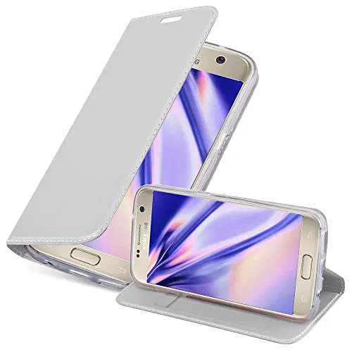 Cadorabo Hülle kompatibel mit Samsung Galaxy S7 aus Premium Kunst Leder Flip Klappbare Stoßfeste Magnetische [Standfunktion] [Kartenfächern] Cover Hülle für Galaxy S7 Tasche in Silber