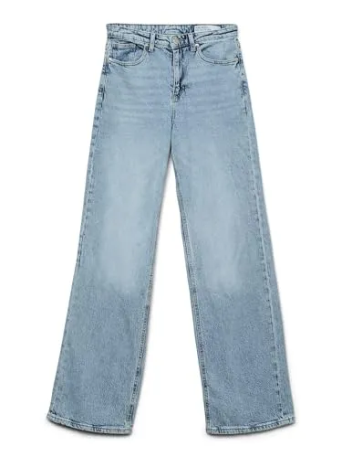 Vero Moda Tessa Straight Fit Hochtaillierte Jeans Blau 27/32 - Jeans mit gerader Passform und hoher Taille, ideal für einen lässigen Baggy-Look. Hergestellt aus 79% Baumwolle und 20% recycelter Baumwolle, perfekt kombinierbar mit Slim Fit Oberteilen oder Oversize-Shirts.